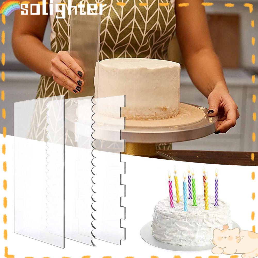 Solighter 6pcs Scraper Kue Set Rumah Dapur Pastry Cutter Gergaji Gigi Alat Penghalus Akrilik Bening Transparan