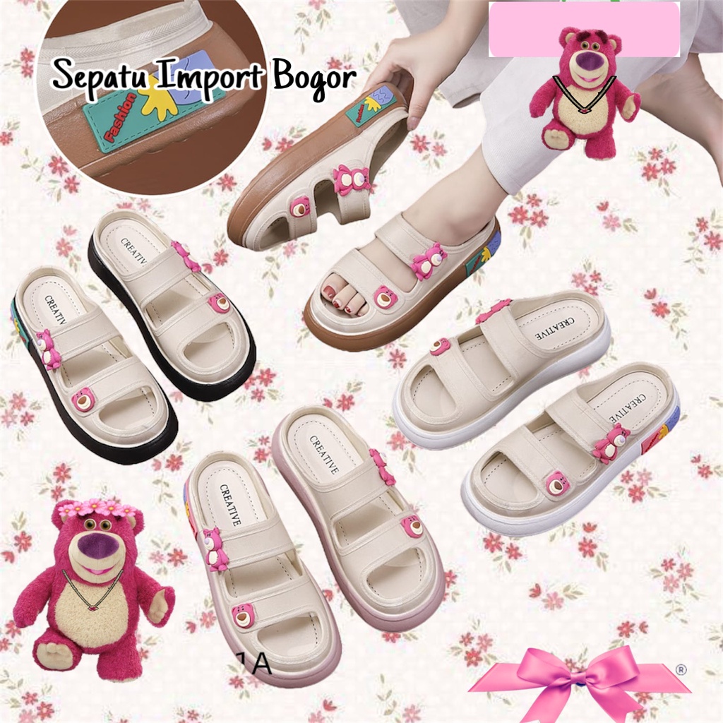 ￼GN-2255-3 Sandal Selop Jelly Wanita Motif Lotso Import Balens PVC / Sandal Wanita Jelly The Only Bear Lotso Import