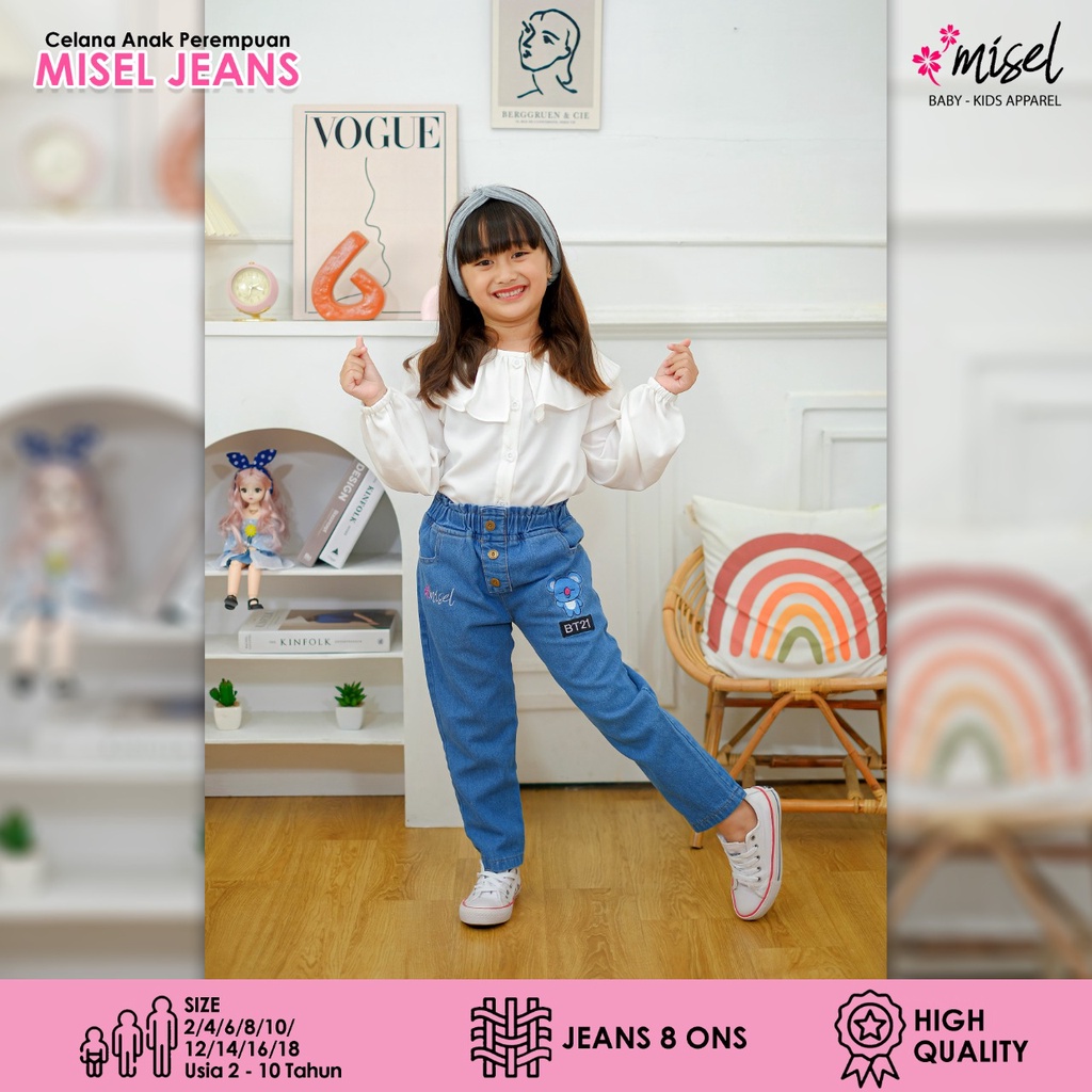 CELANA JEANS BT21 ANAK PEREMPUAN CEWEK 1-10 TAHUN BAHAN LIGHTWEIGHT DENIM 8 Oz