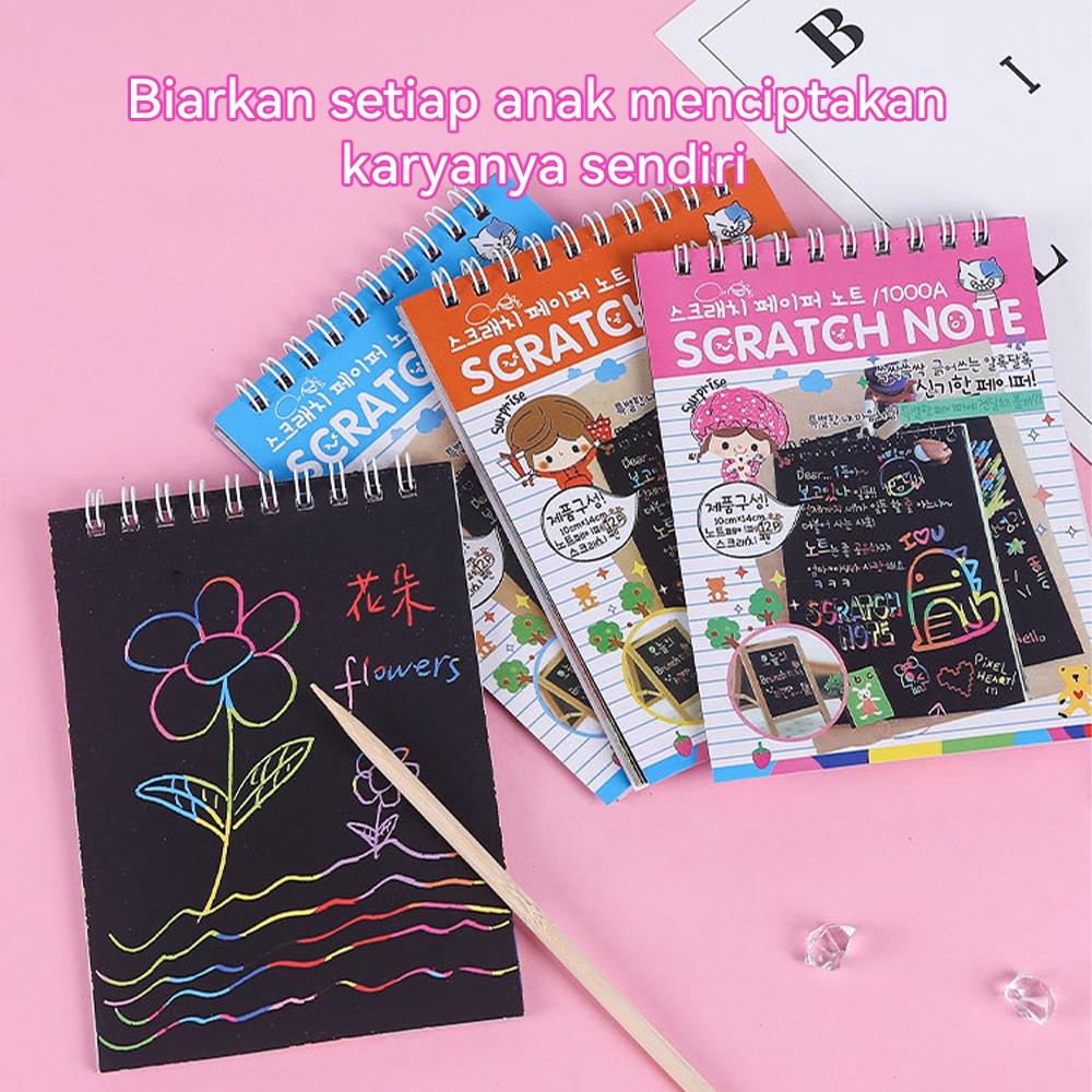 Lakhu Scratch note rainbow /Buku Magic Warna Colourful /mainan Black Cardboard edukasi