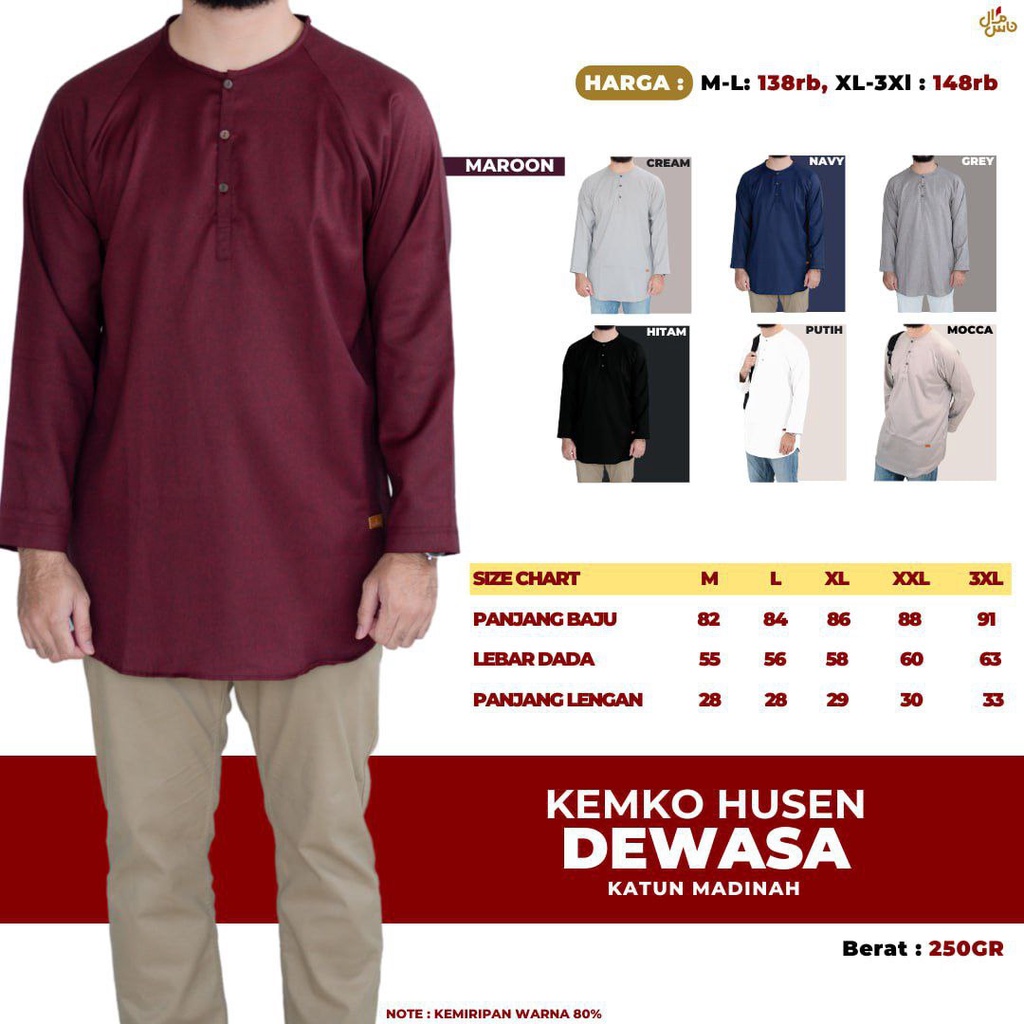 Kurta Kemko Kemeja Koko Pria Dewasa Husen Gratis Peci Rajut