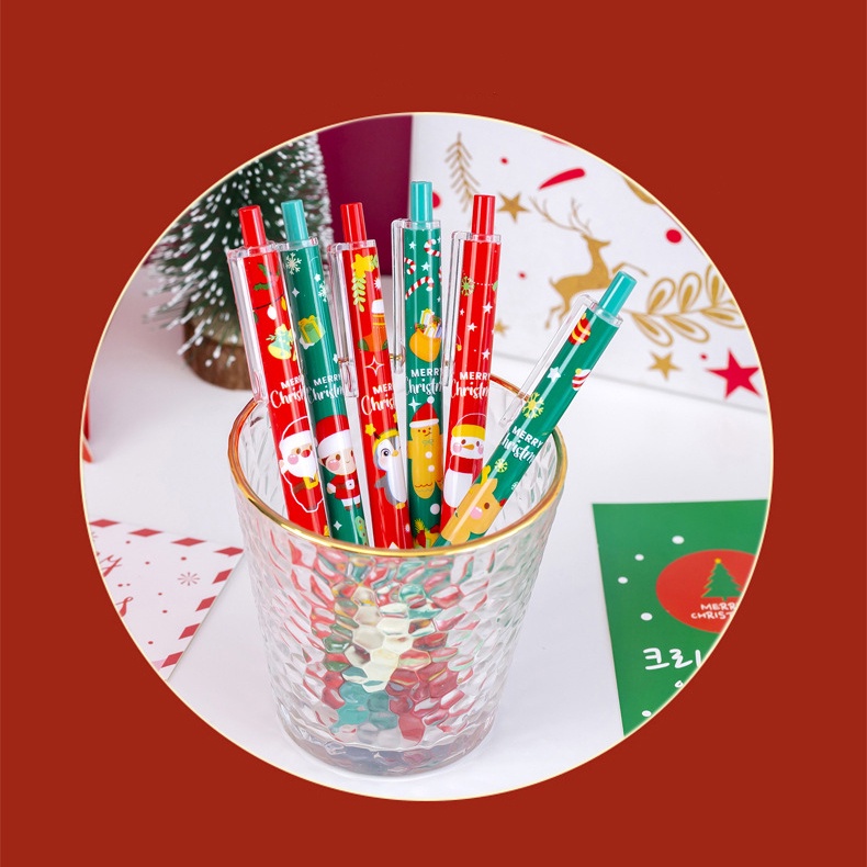 [Harga Grosir]1 Pc Pulpen Gel Motif Kartun Rusa Snowman Santa Claus Warna Acak Untuk Alat Tulis Sekolah / Kantor