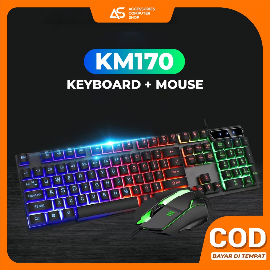 1 SET Keyboard Mouse Gaming LED JERTECH STAR KM170 -  Keyboard Mouse Lampu Set