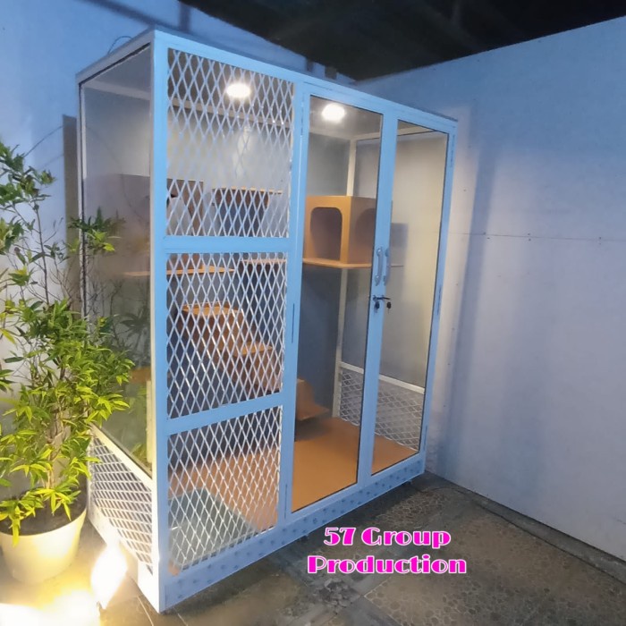 Kandang rumah kucing besar alumunium - catquarium catroom lampu putih