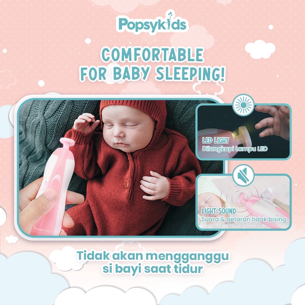 Popsykids Baby Nail Trimmer – Gunting / Pengikir / Pemotong Kuku Bayi Elektrik 6 in 1 LED Light &amp; Light Sound Manicure Pedicure