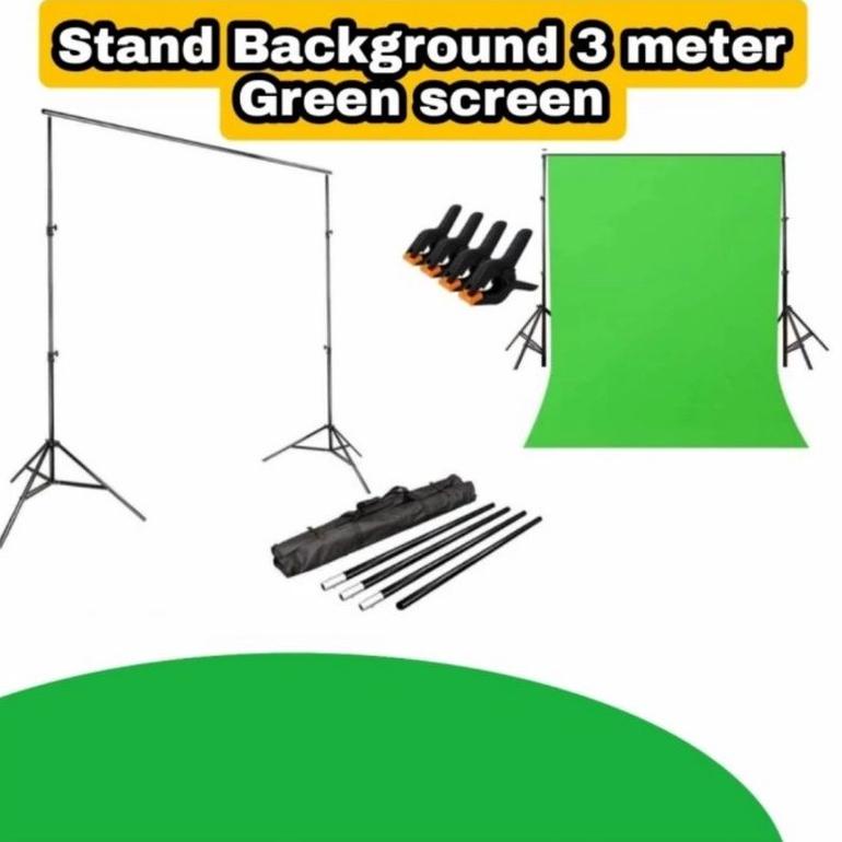 [SNDER6770] Paket Lengkap stand Background  + Green screen / 4 penjepit