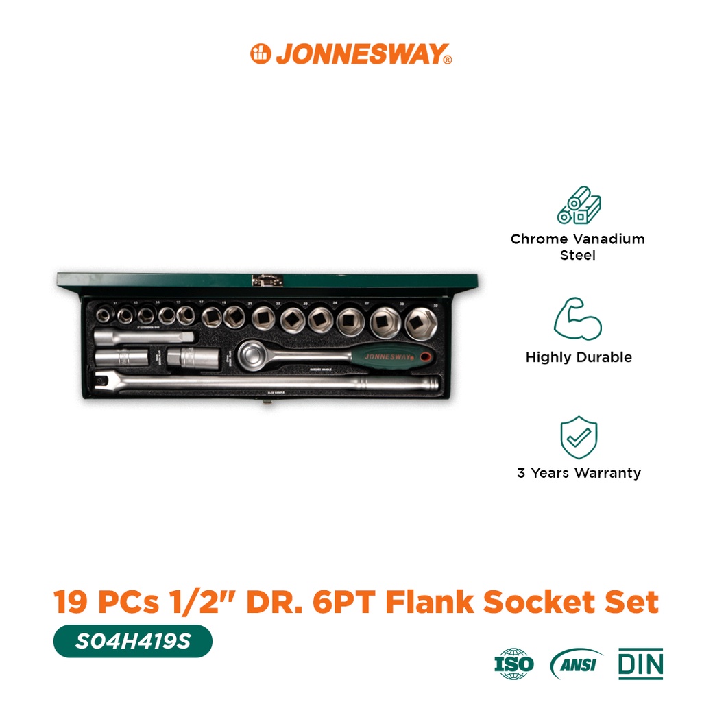 19 PCS 1/2" DR. 6PT FLANK SOCKET SET ( S04H419S )