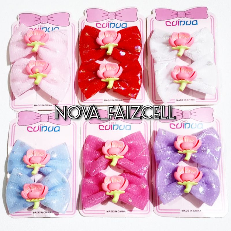 2pcs / Set - Jepit Rambut Anak Renda Bunga Tangkai Premium Korea