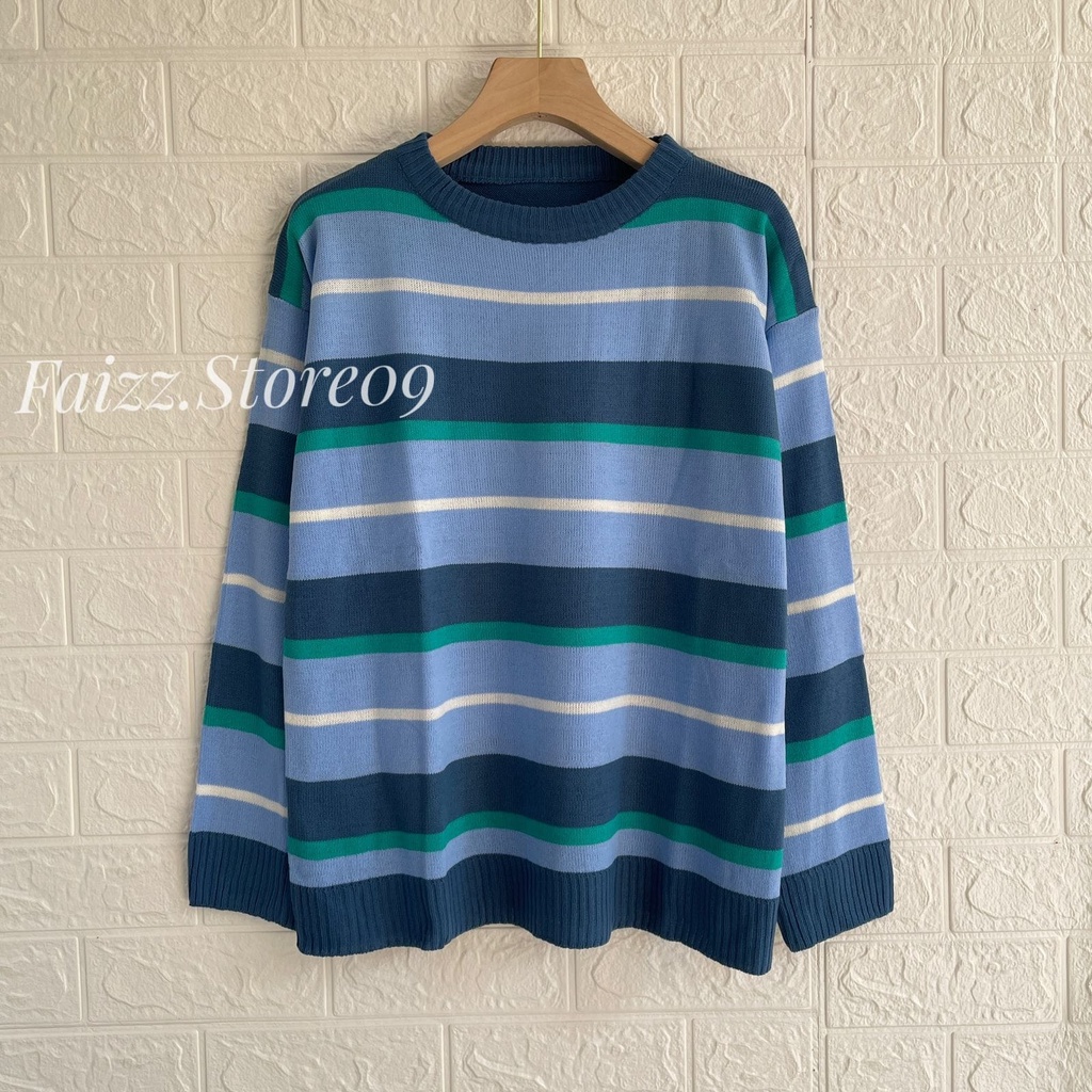 SWEATER RAJUT ADEY OVERSIZE STRIPPE BLOUSE WANITA LENGAN PANJANG