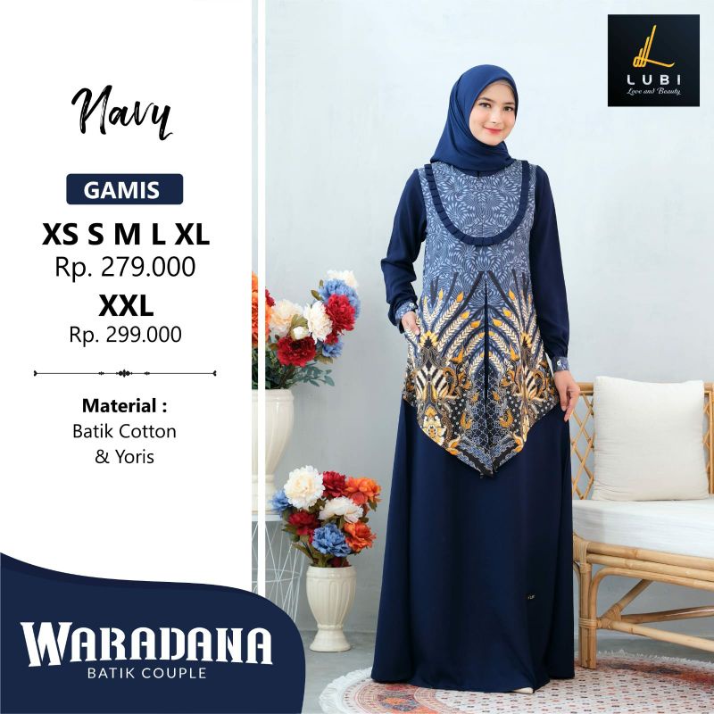 Lubi Gamis Waradana Navy - Gamis Batik  Premium Bahan Yoris & Katun Batik