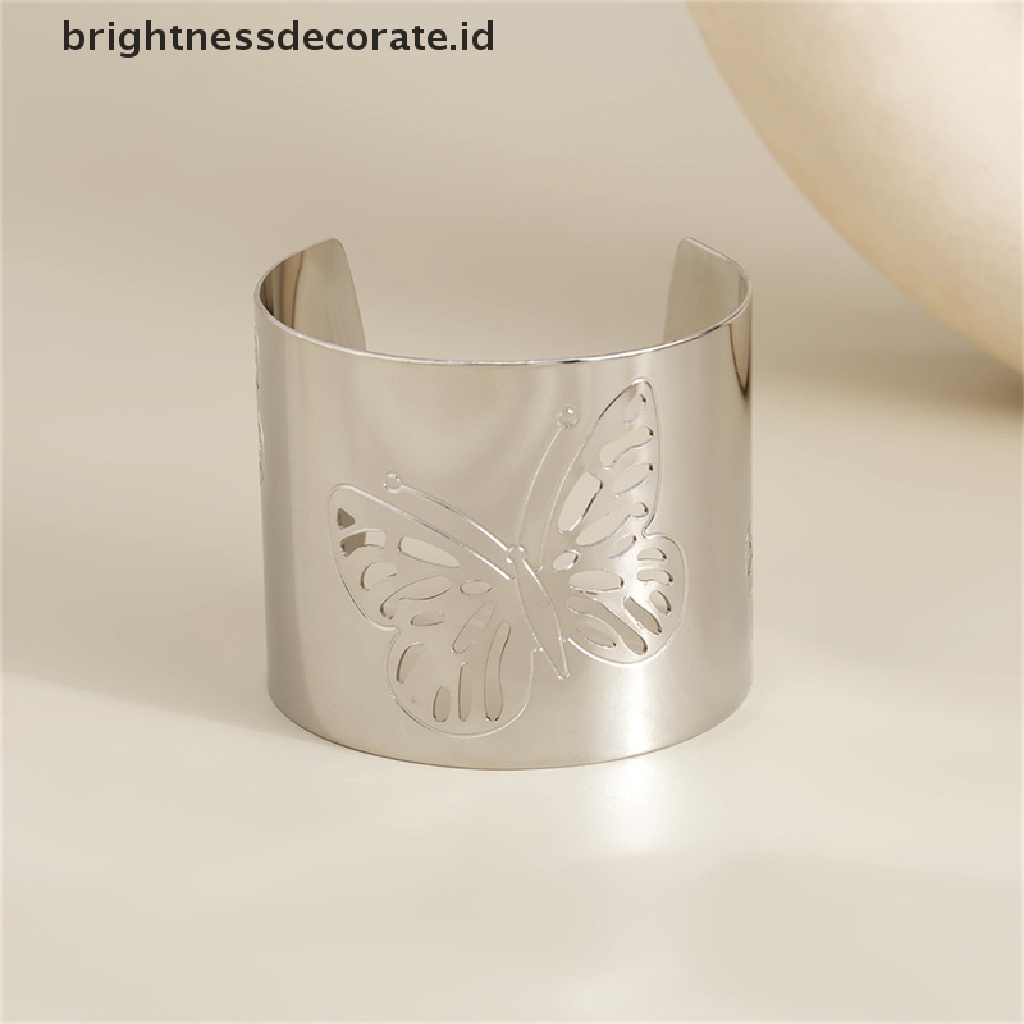 [Birth] Metal Hollow Butterfly Bangles Untuk Wanita Terbuka Adjustable Lebar Manset Gelang Pesta Pernikahan Perhiasan [ID]