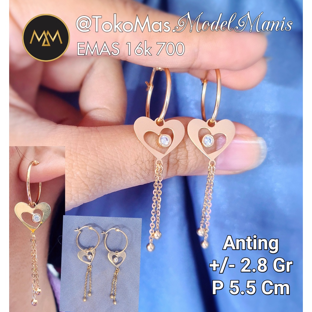 Anting Gipsy panjang love rumbai emas kuning 700 kadar 16k