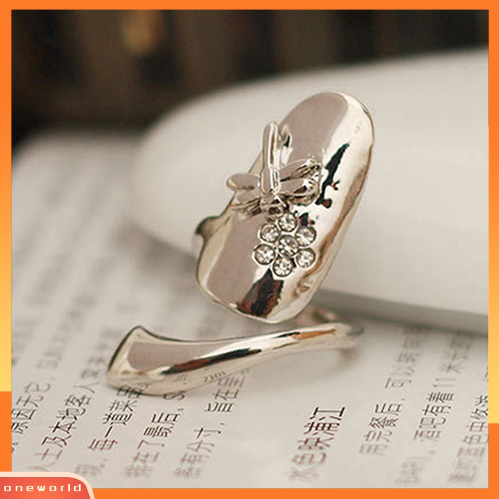 {oneworld} 1pc Cincin Kuku Jari Poles Berlian Imitasi Alloy Alloy Finger Nails Ring Untuk Pesta