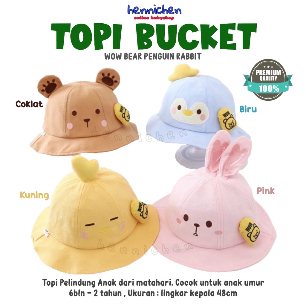 TOPI BUCKET ANAK WOW BEAR PENGUIN RABBIT IMPORT HIGH QUALITY