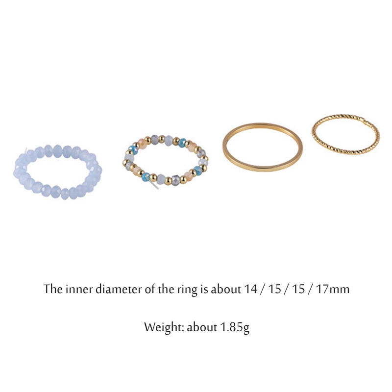 4 Pcs Cincin Wanita Musim Panas Manik-Manik Kristal Vintage Rings Set Perhiasan Wanita Korea Baru Temperamen Aksesoris