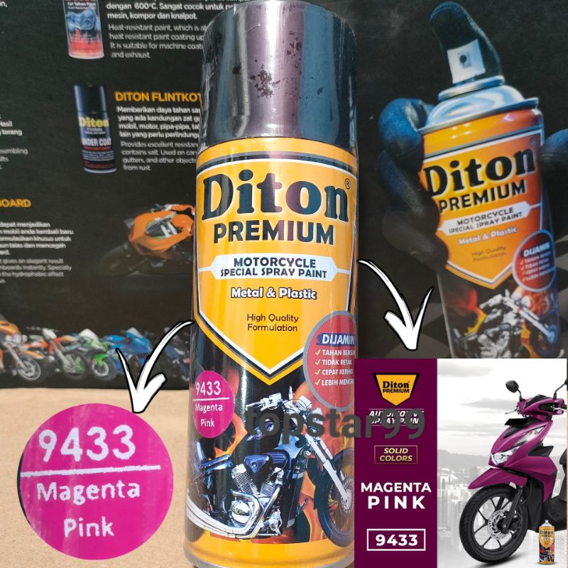 Pilok Cat DITON Premium 400cc Magenta Pink 9433 Pink Magenta 400cc Tahan Bensin.Cepat Kering...Cat Semprot Diton Pylok Diton