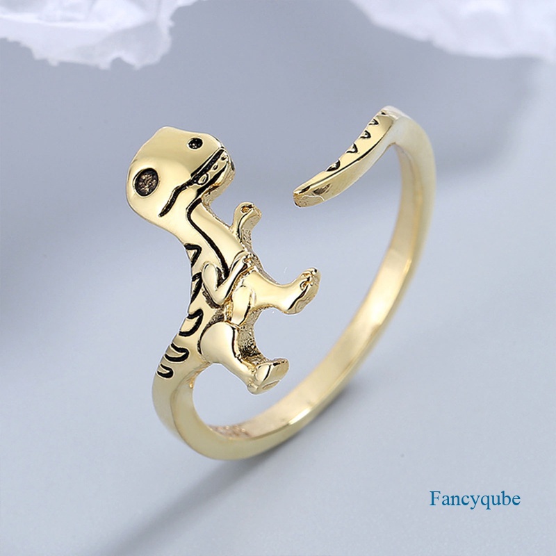 Kreatif Lucu Cincin Dinosaurus Warna Perak Cincin Wanita Terbuka Dapat Disesuaikan Jari Aksesoris Fashion Perhiasan