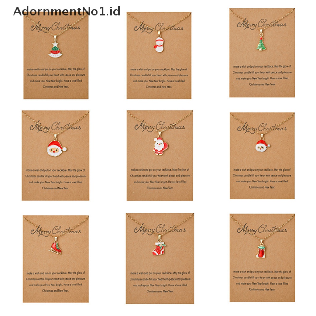 [AdornmentNo1] Lucu Tema Natal Kalung Fashion Santa Claus Pohon Natal Enamel Logam Liontin Kalung Wanita Xmas Pesta Perhiasan Hadiah [ID]