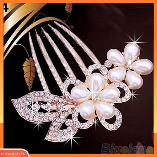 {oneworld} Pernikahan Pengantin Berlian Imitasi Mutiara Imitasi Jepit Rambut Bunga Merak Hair Clip Comb