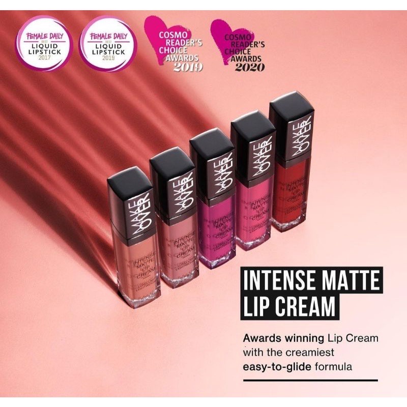 MAKE OVER Intense Matte Lip Cream Indonesia / Lipcream 6.5g / Speakflex Formula Non Drying Non Cracking Last All 8H Long / Tahan Lama Full Coverage Lembab Krim / Makeup Cosmetic Lips Make Up Kosmetik Wajah Bibir Lipstick Lipstik Gincu / Makeover Series