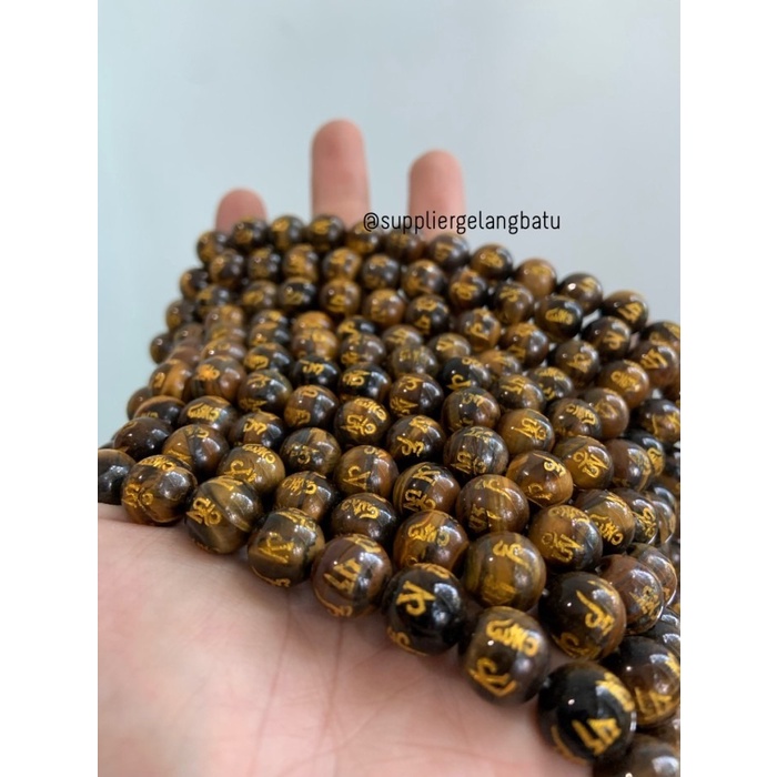 Batu Tibet TIGER EYE COKLAT 10mm Mantra Oak Guru om mani Padme Hum