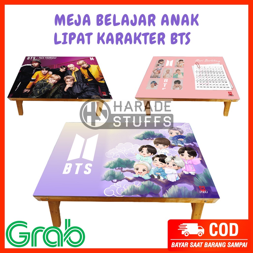 Meja Belajar Anak Karakter BTS Kayu Kuat dan Kokoh Bisa Di Lipat
