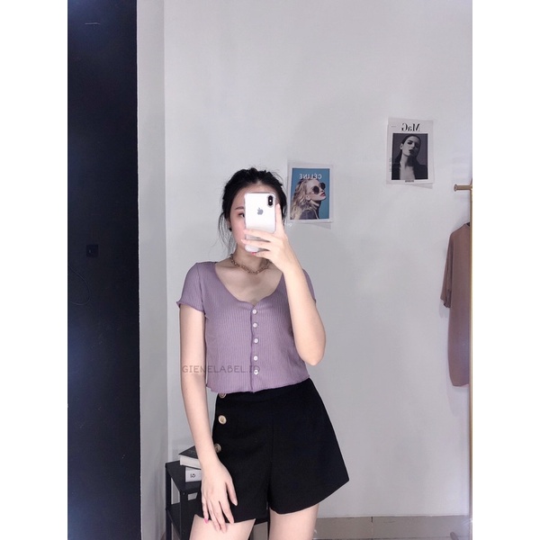 Crop Top Vneck Kancing Bahan Rib | Crop Top Basic