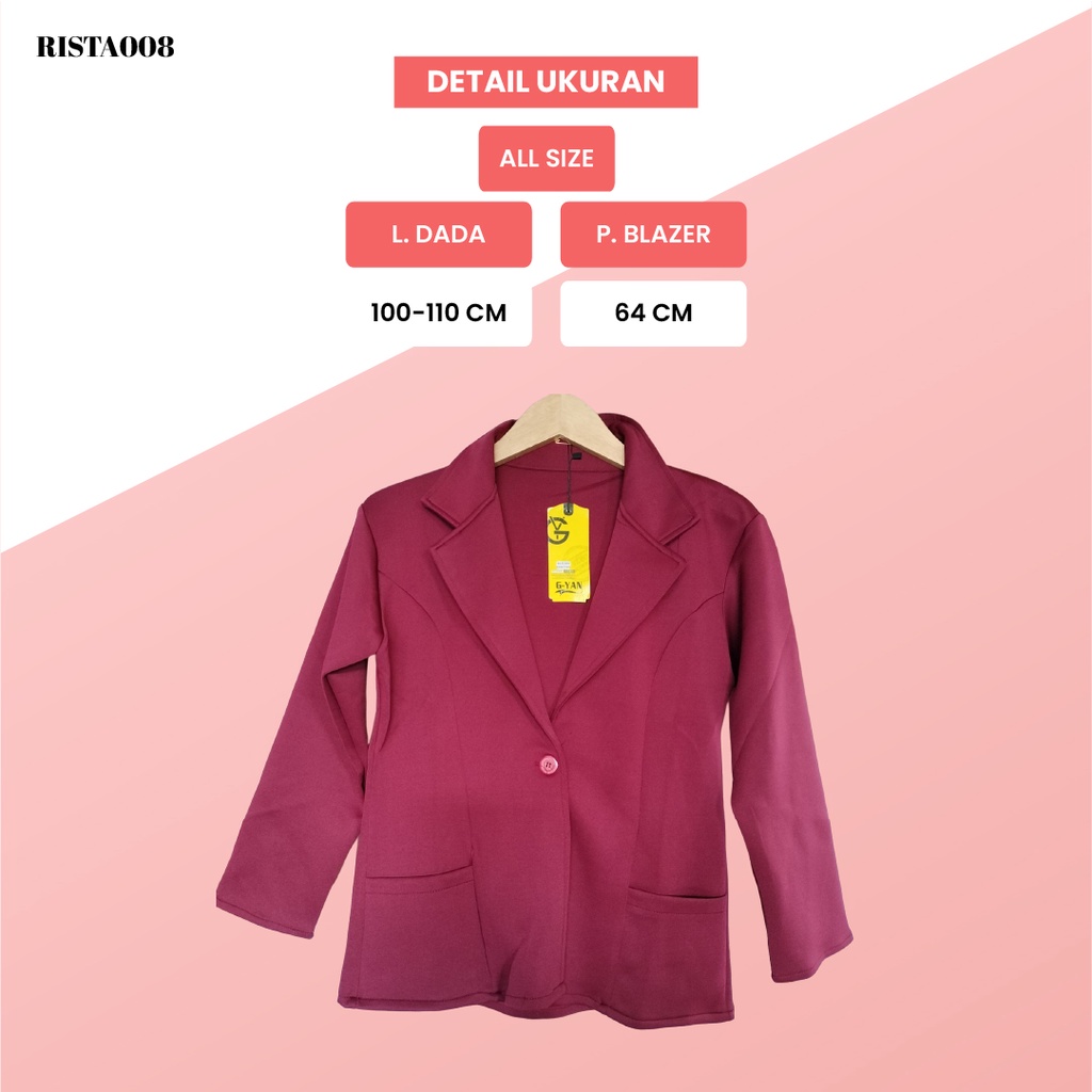 Jas Blazer Scuba Kerah Kancing Polos OOTD Formal Wanita Kekinian Ala Korean Style