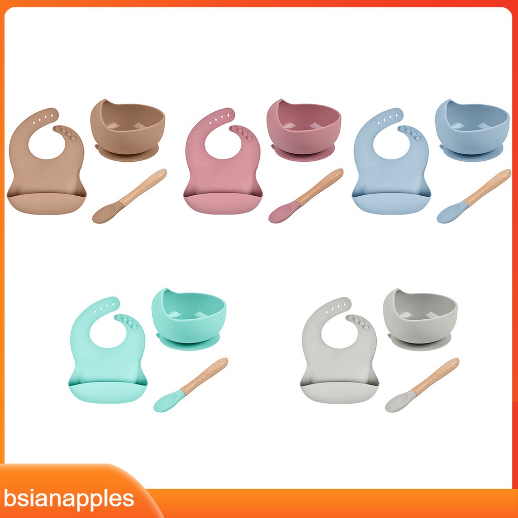 3Pcs/Set Alat Tempat Mangkuk Makan Silicon Anak Celemek Makan Bayi Bibs Waterproof Bpa Free