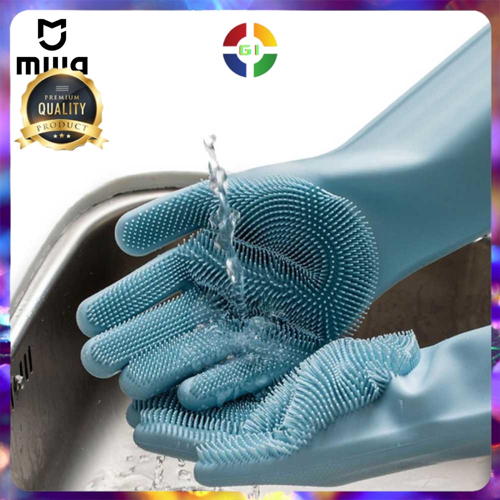 Sarung Tangan Cuci Sikat Serbaguna Magic Silicone Cleaning Gloves Blue