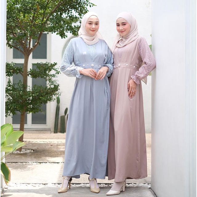 NARIN DRESS /DRESS BRUKAT/GAMIS BRUKAT HIJAU SAGE /BAJU KONDANGAN /GAMIS BRUKAT BUSUI