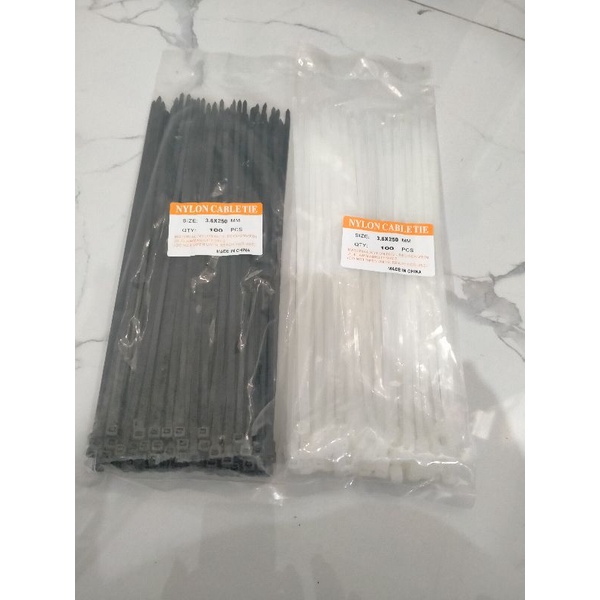 kabel Ties tali Ties pengikat hitam putih 10cm 15cm 20cm 25cm 30cm 40cm per pack isi 100pcs