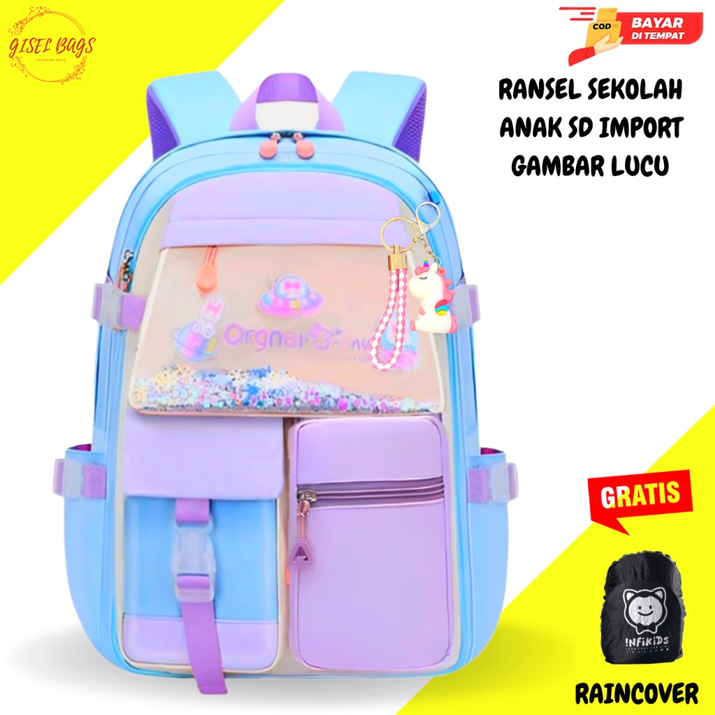 TERBARU tas ransel anak perempuan SD unicorn 8003 gratis jas hujan tas