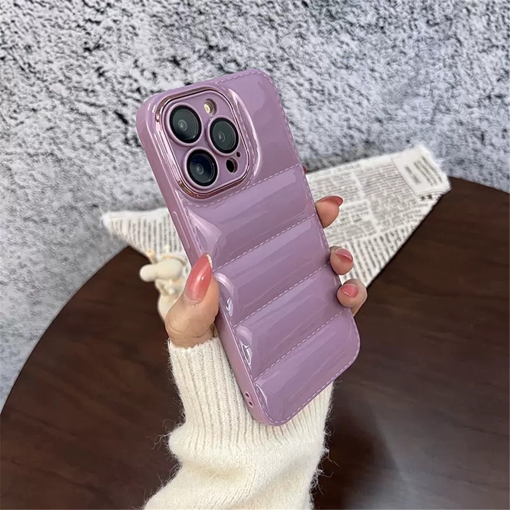 IPHONE Jaket Down Mewah Pelindung Kamera Casing Ponsel Untuk Iphone14 13 12 11 Pro XS Max X XR 7 8 Plus Puffer Case Silicon Lembut Shockproof Cover Casing