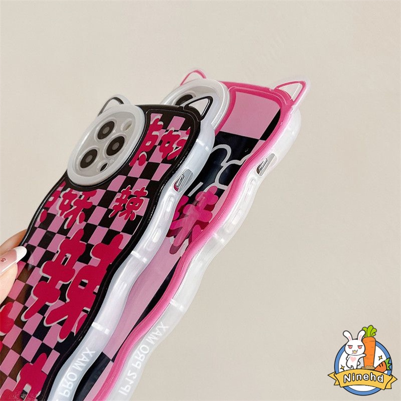 IPHONE Casing Kompatibel Untuk Iphone14 13 12 11 Pro Max X Xr Xs Max8 7 6 6s Plus SE 2020 Korea Motif Kisi Rose Pink Casing Ponsel Bumper Shockproof Silicone Soft Case Cover Pelindung