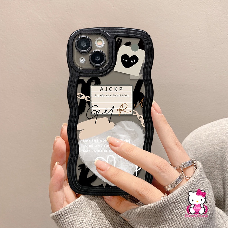 IPHONE Casing Ponsel Kompatibel Untuk Iphone11Xr12 14 13 Pro Max7 8 6s 14 6 Plus X XS Max SE 2020 Ins Cinta Hati Graffiti Bunga Bergelombang Tepi Comme des Garcons Lembut Tpu Penutup Belakang