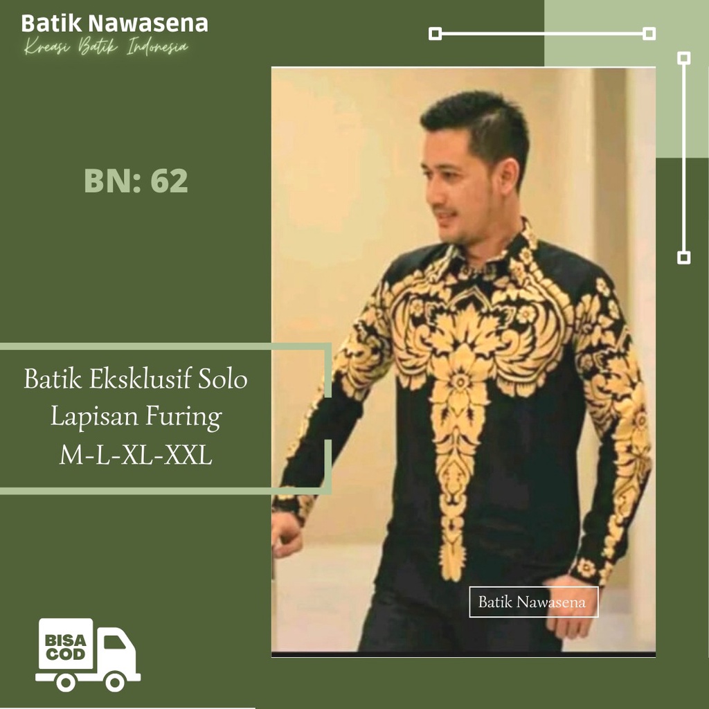 KEMEJA BATIK PRIA SOLO PREMIUM LENGAN PANJANG LAPIS FURING REGULER BN 62 AHY GOLD