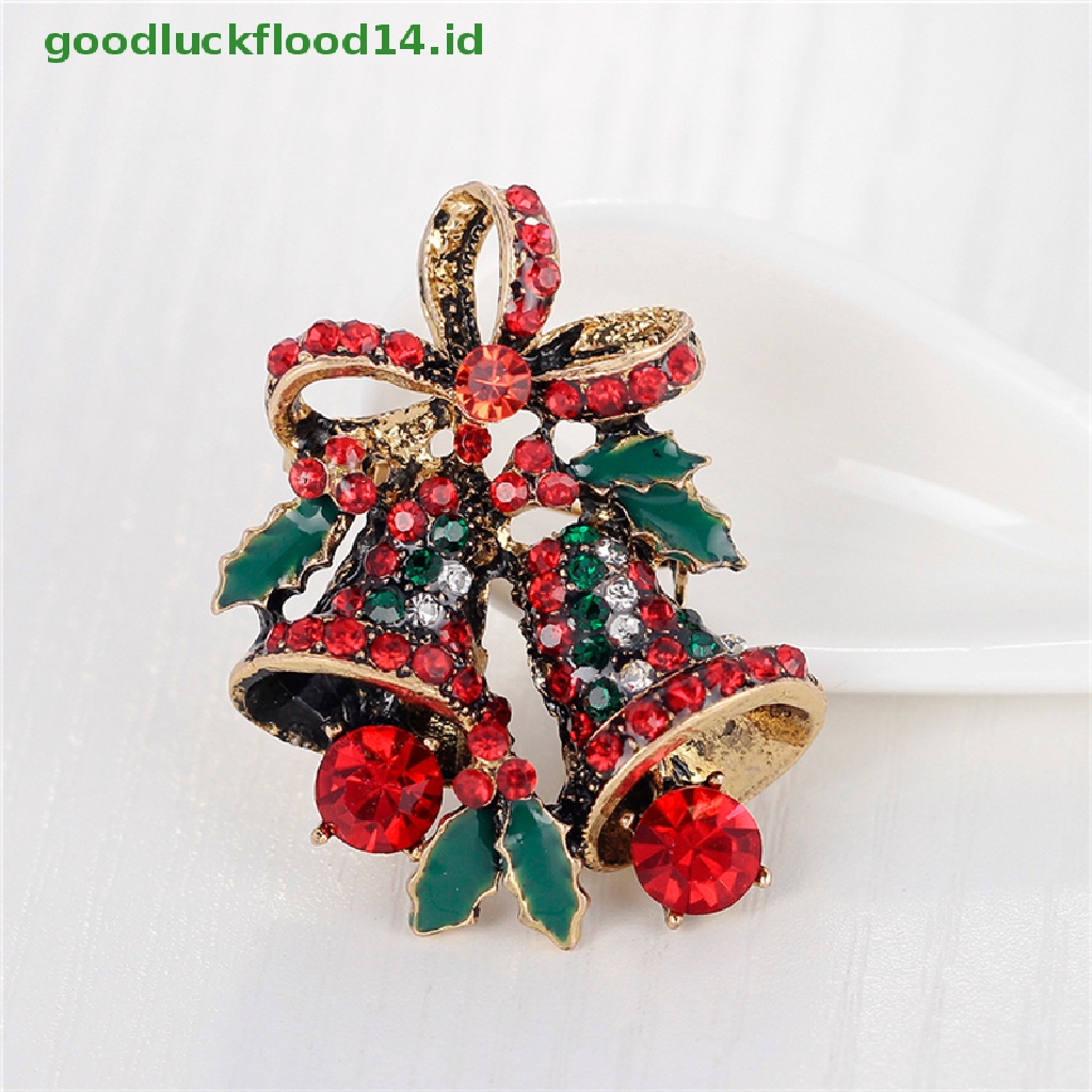 [GOOGFOUR] 1pc Fashion Natal Berlian Imitasi Lucu Christmas Bell Bros Pin Xmas Hadiah Pesta [TOP]