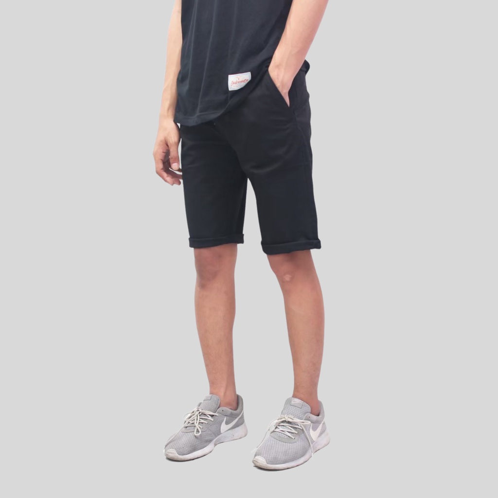 Celana Pendek Pria HItam Katun Twill Chino BIgsize Premium Slimfit Original Chinos Jumbo Kain Cotton