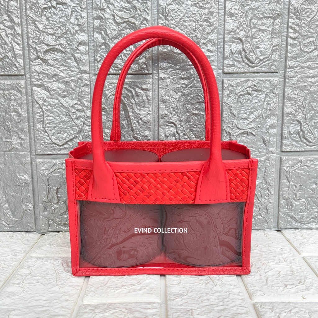 Tas Parcel Mika Anyaman Pandan (Merah) Ukuran 2 Toples Model Panjang Tas Mika Hampers