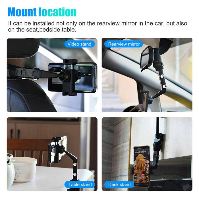 Multifunctional Car Phone Holder360 Mount Rearview Mirror