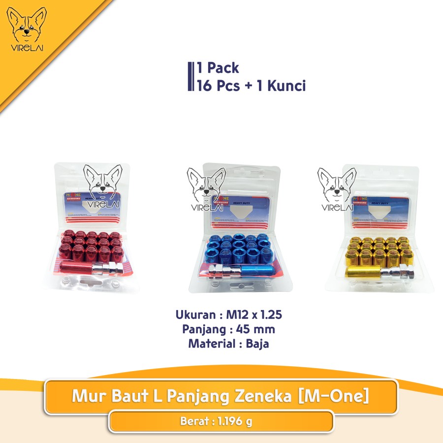 [SATUAN] Mur Baut L Panjang Warna 12 x 1.5 dan 1.25 Zeneka [M-One]