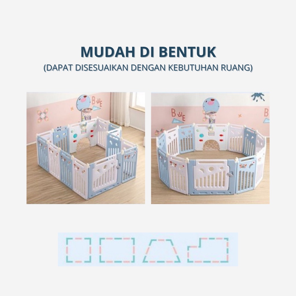 KIDDAILY PAGAR MAINAN ANAK 12+2 FREE RING BASKET BABY FENCES PAGAR BAYI PLAYPEN PLAY FENCE