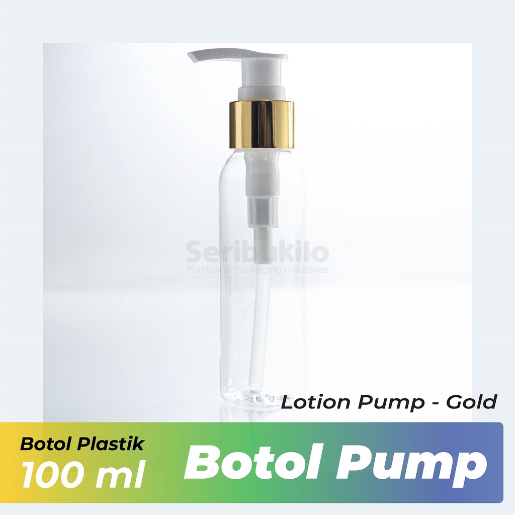 Botol Plastik 100 ml PET - Tutup Pump Gold / Botol Lotion Pump Ring Gold 100 ml