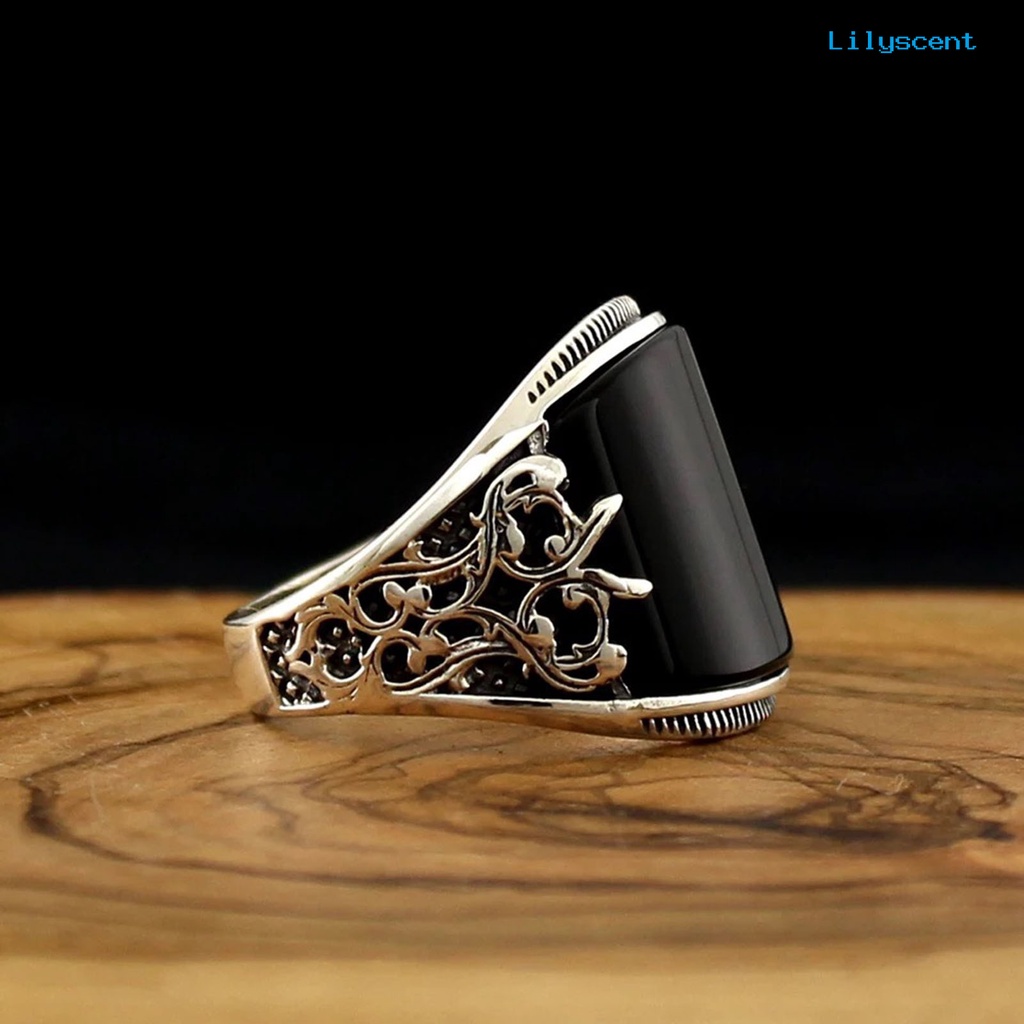 [LS] Finger Ring Baking Varnish Relief Unisex Penggunaan Bunga Hitam Broadside Jewelry Ring Untuk Dekorasi