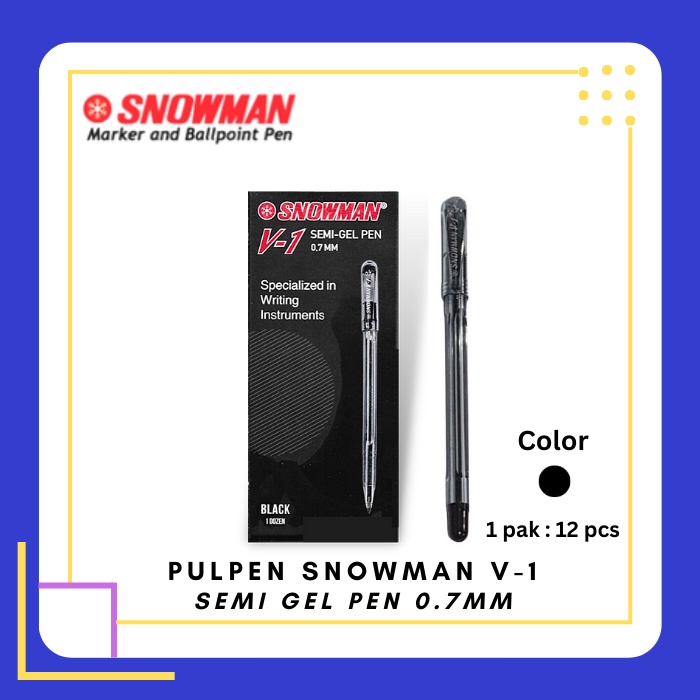 

SNOWMAN V-1 Pulpen Pena Semi Gel 0.7mm V1 Hitam 1 pak - 12 pcs