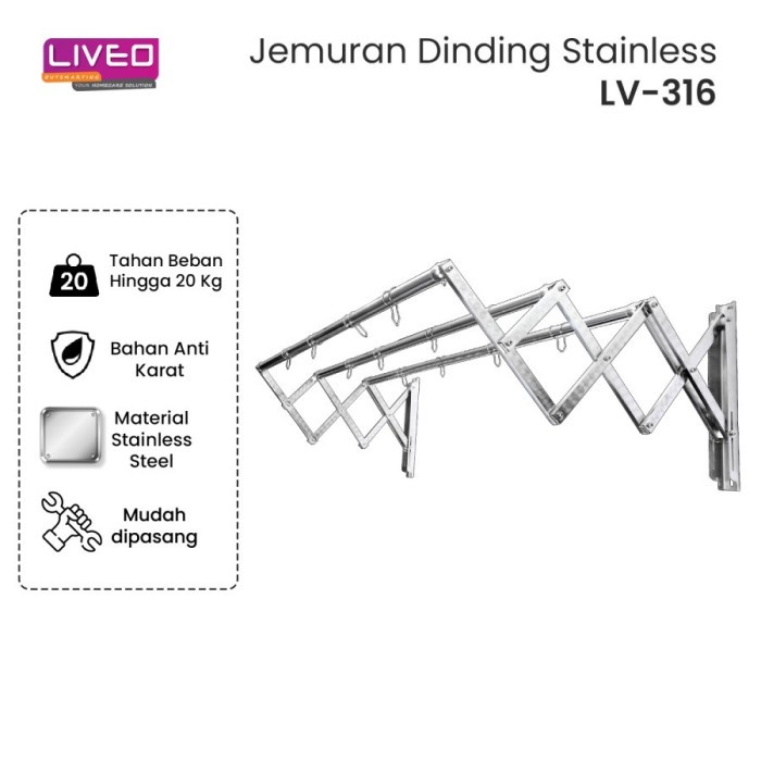 &<&<&<&] Jemuran Dinding Baju Stainless Steel Liveo LV316 Jemuran Lipat Gantung