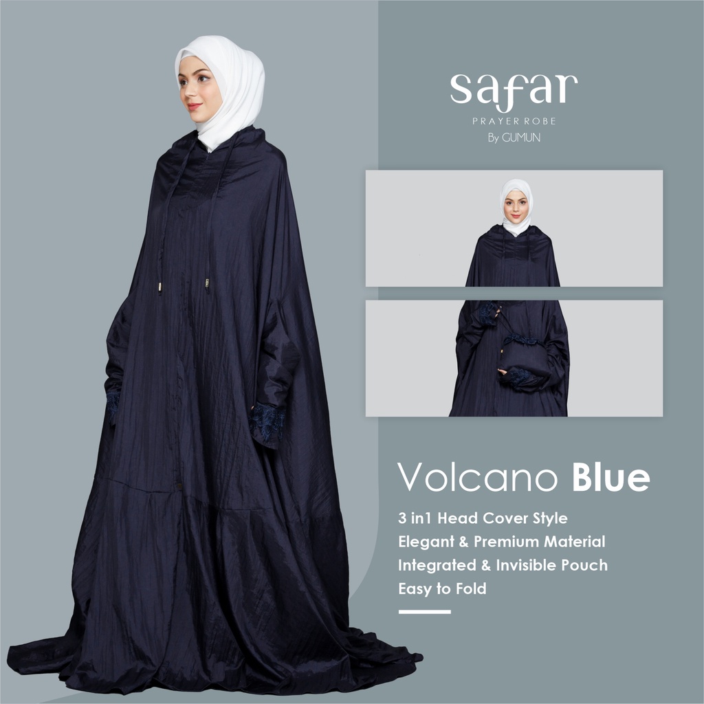 Mukena Dewasa - Mukena Safar Volcano Blue by Gumun, Mukena Travel, Mukena Abaya Modern, Mukena Terus