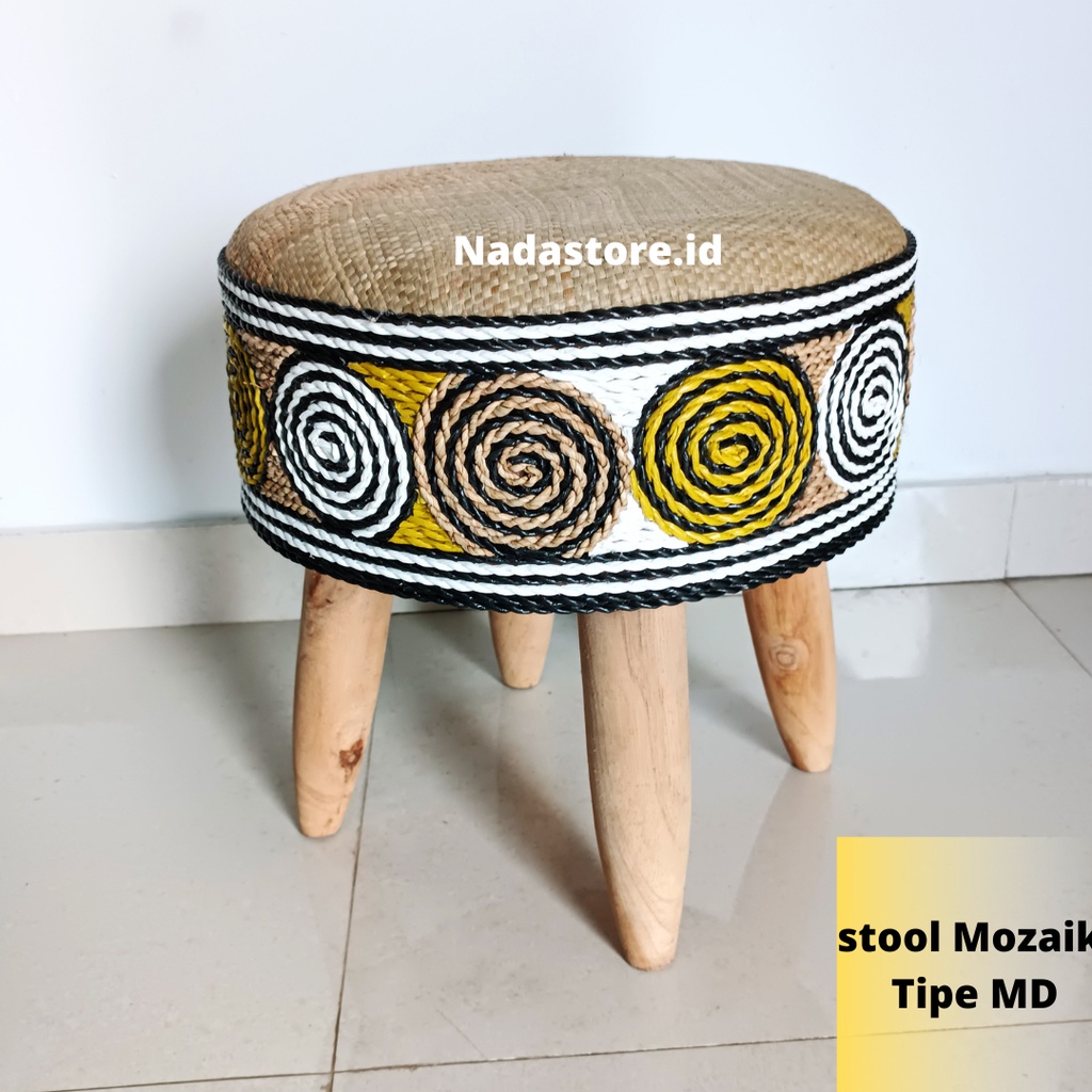 KURSI  BANGKU UNTUK DEKORASI - STOOL MOZAIK - STOOL ANYAMAN MOTIF MOZAIK