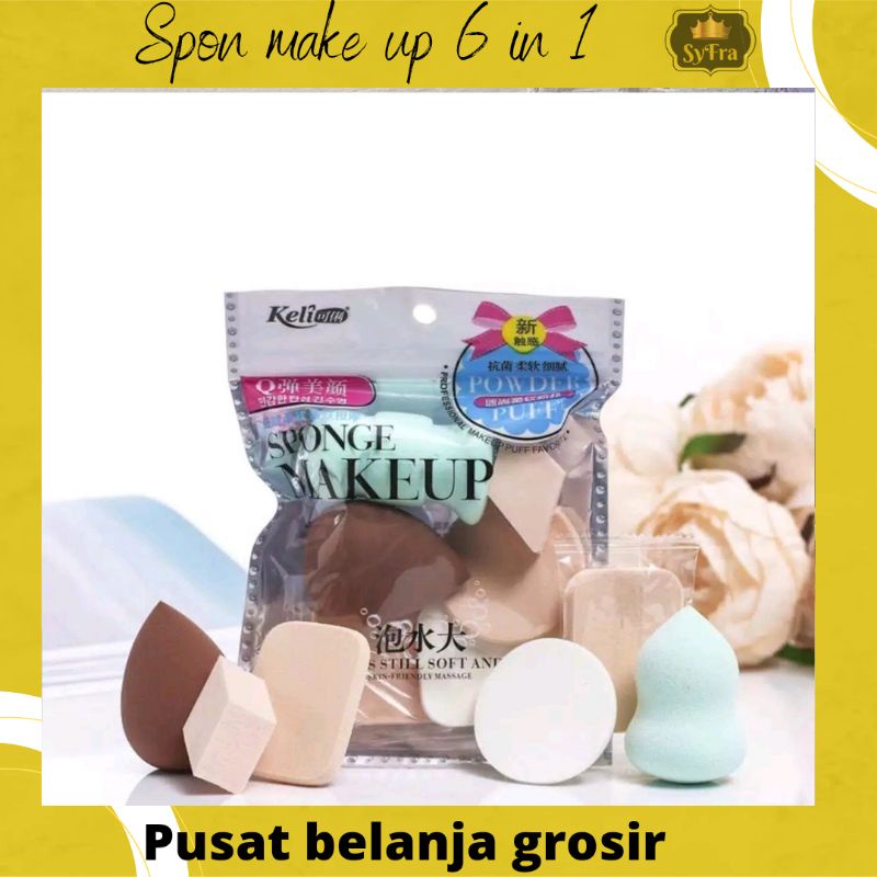 Spons Make Up Set 6 IN 1 Beauty Blender Sponge Bedak Isi 6 Pcs Powder Puff Foundation Makeup Puff Wajah Kemasan Plastik Import